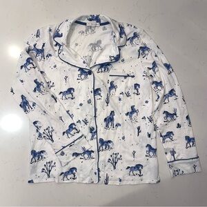 PJ Salvage White/Blue Horse Print Pajama Top small Desert Daze knit print